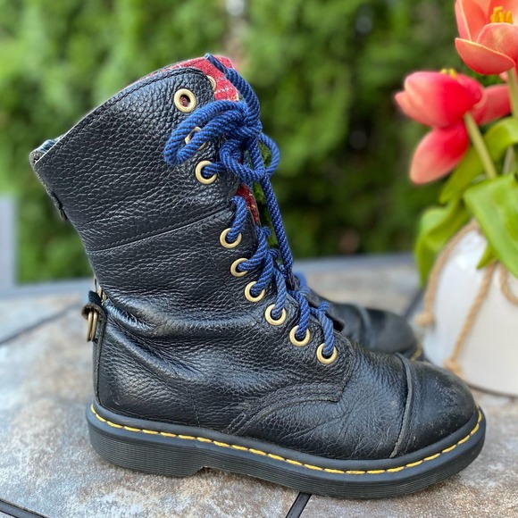 Dr Martens Black Leather Aimilita Tall Lace Up Moto Boots Size 6 - Picture 3 of 13